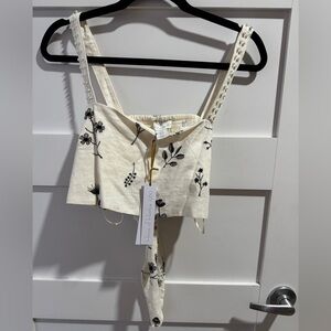 House of Harlow 1960 Black Floral Embroidered Cream Tank Top